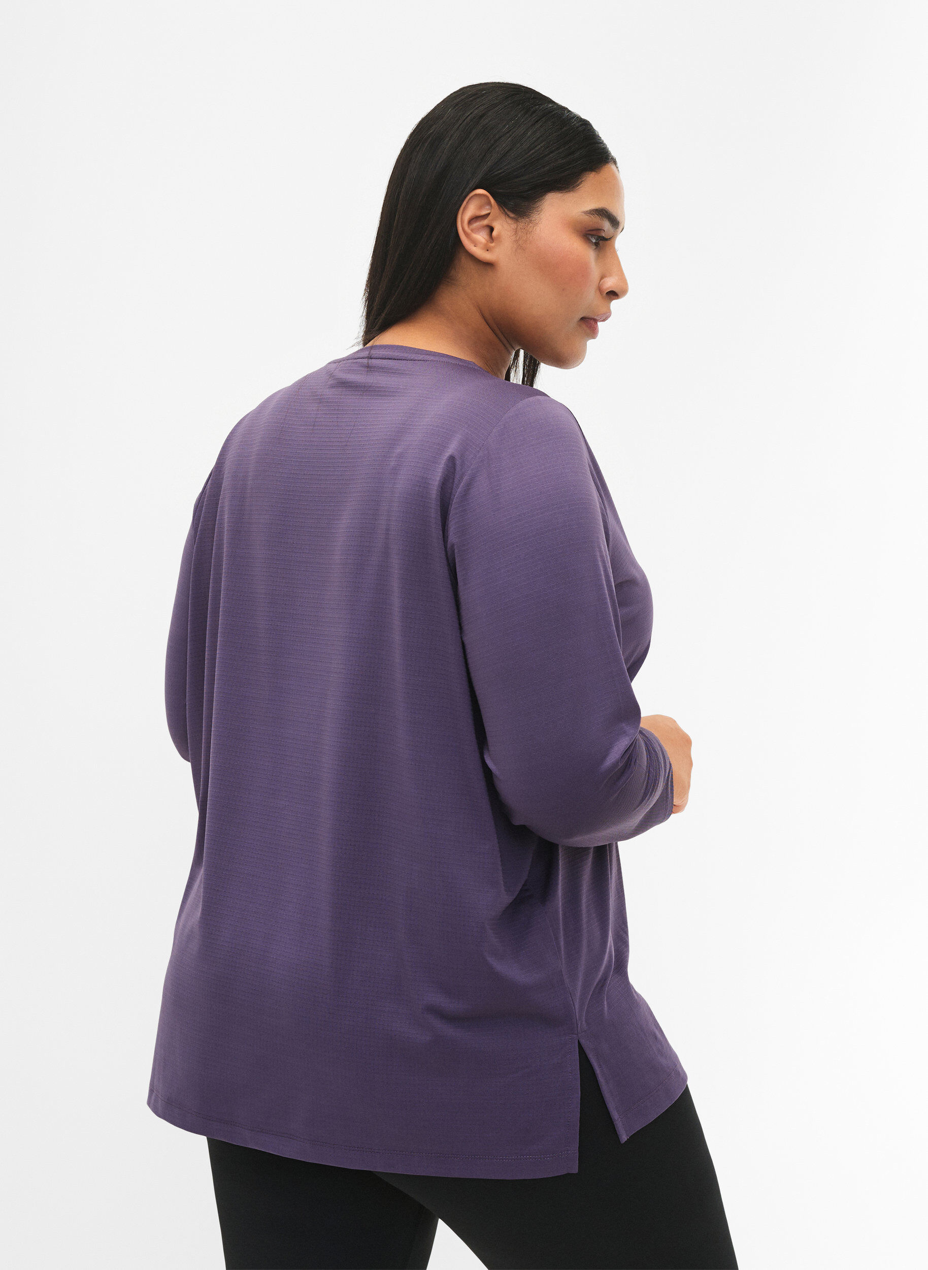 Zizzi Langermet treningsbluse med struktur, Purple Plumeria, Model image number 1