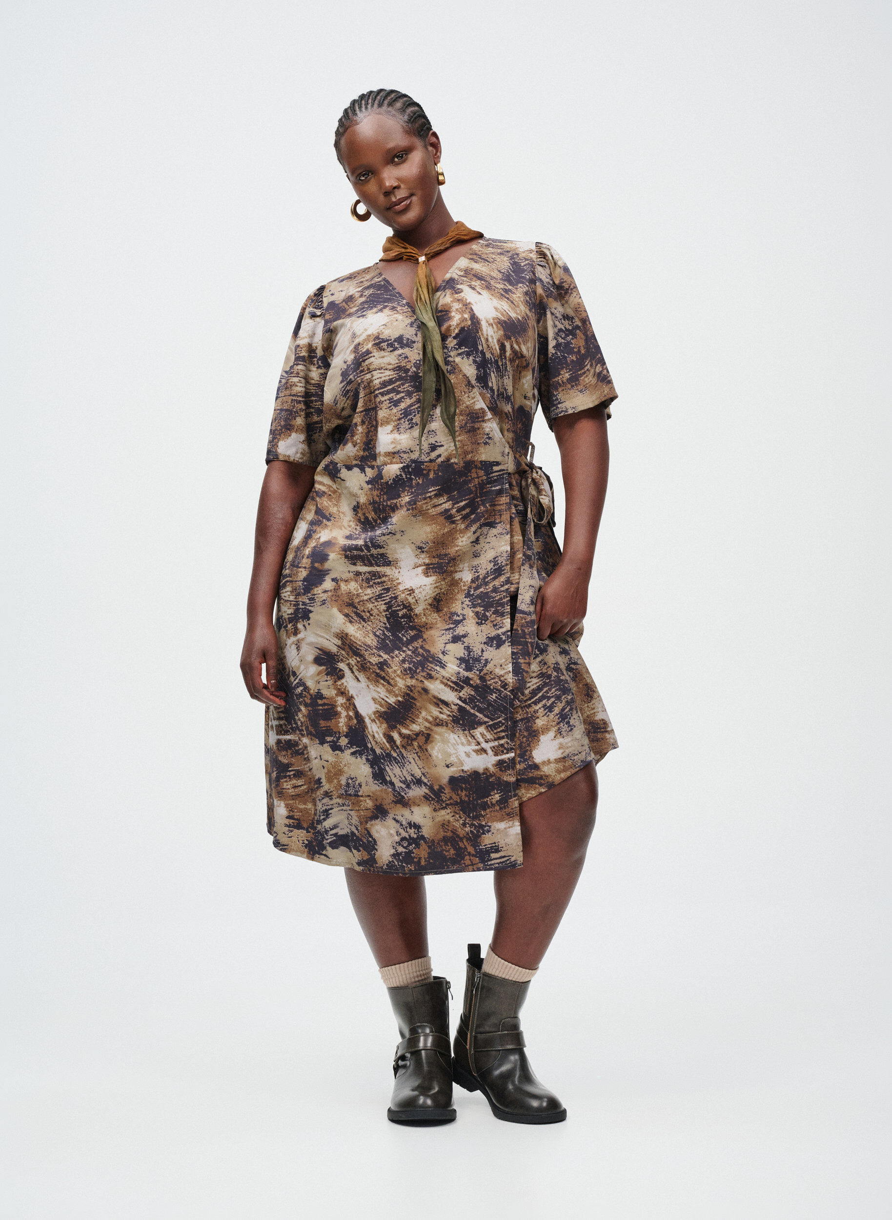 Zizzi Trykt omslagskjole, Gr&oslash;nn, Image image number 0