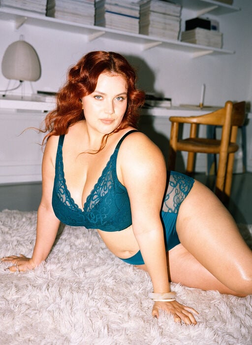 Vattert blonde-bh med bøyle, Grønn Vattert blonde-bh med bøyle