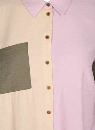 Skjorte i viskosemiks med colorblock, Pink Blocking, Packshot image number 3