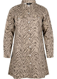Langermet denimkjole med sebratrykk, Brown Zebra AOP