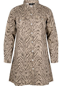 Langermet denimkjole med sebratrykk, Brown Zebra AOP Langermet denimkjole med sebratrykk