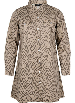 Zizzi Langermet denimkjole med sebratrykk, Brown Zebra AOP, Packshot image number 0
