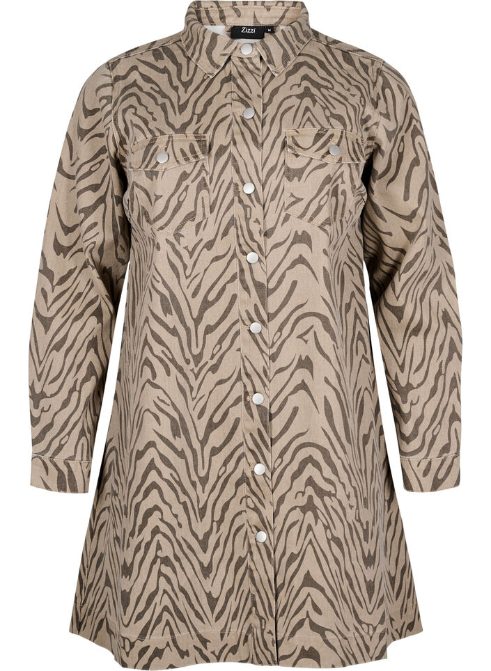 Langermet denimkjole med sebratrykk, Brown Zebra AOP, Packshot image number 0