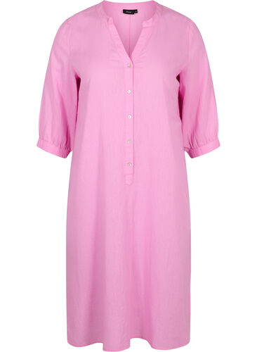 Lang skjortekjole med 3/4 ermer, Begonia Pink, Packshot image number 0
