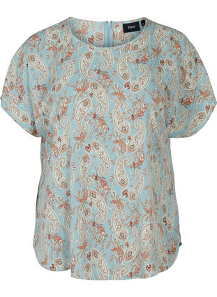 Bluse med korte ermer, Light Blue Paisley , Packshot image number 0