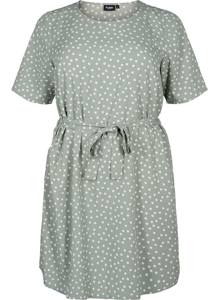 FLASH - Kortermet kjole med belte, Iceberg Green Dot, Packshot image number 0