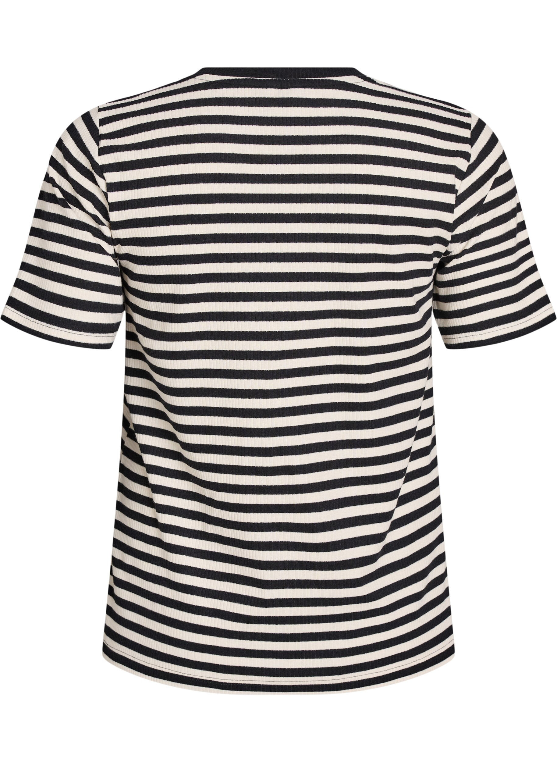 Zizzi T-shirt med striper og ribbestrikket struktur, Svart, Packshot image number 1