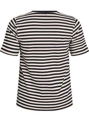 Zizzi T-shirt med striper og ribbestrikket struktur, Svart, Packshot image number 1
