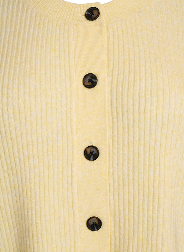 Ribbestrikket cardigan med knapper, Gul, Packshot image number 2