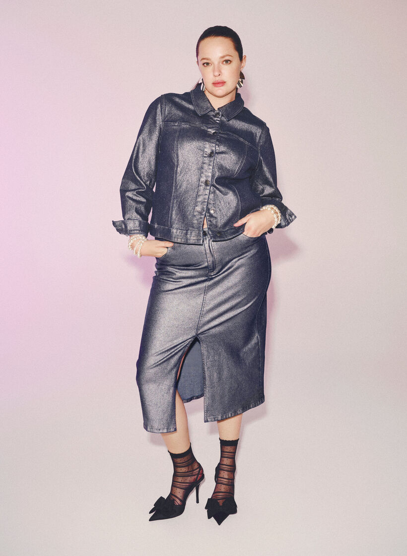 Sølvbelagt midi-skjørt, Gun Sliver, Image image number 0