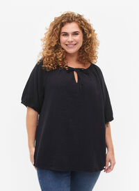Bomullskjole med 1/2 ermer, Black, Model
