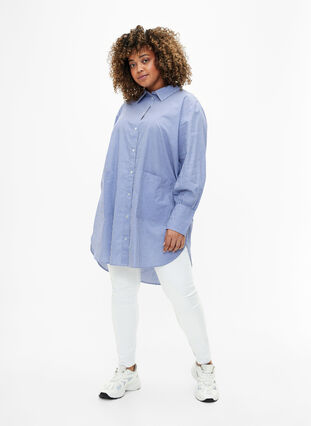 Stripet bomullsskjorte med ledig passform, Baja Blue Stripe, Model image number 2