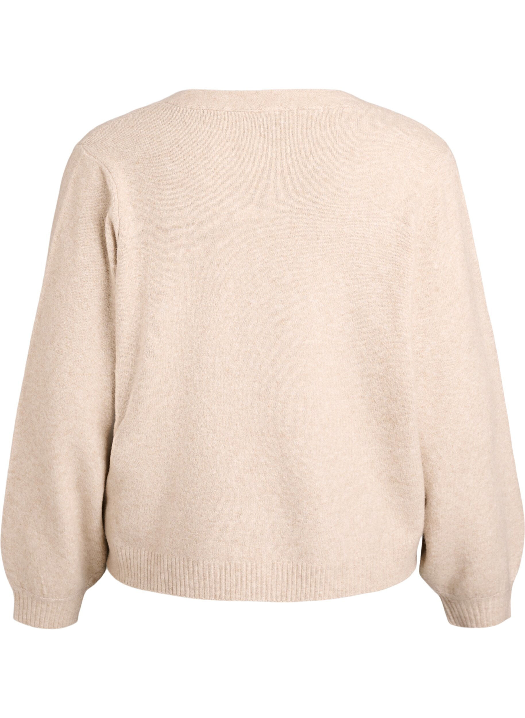 Zizzi Strikkecardigan med ull og sl&oslash;yfeknapper, Beige, Packshot image number 1