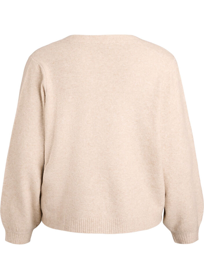 Strikkecardigan med ull og sløyfeknapper, Beige, Packshot image number 1