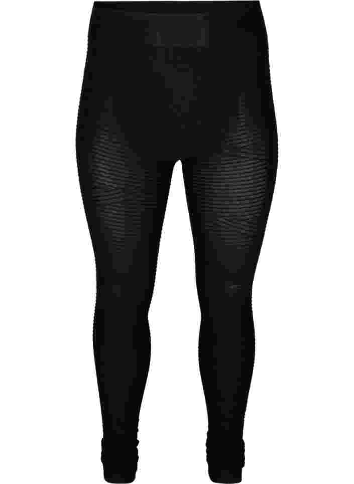 Leggings med struktur og elastikk, Black, Packshot image number 0