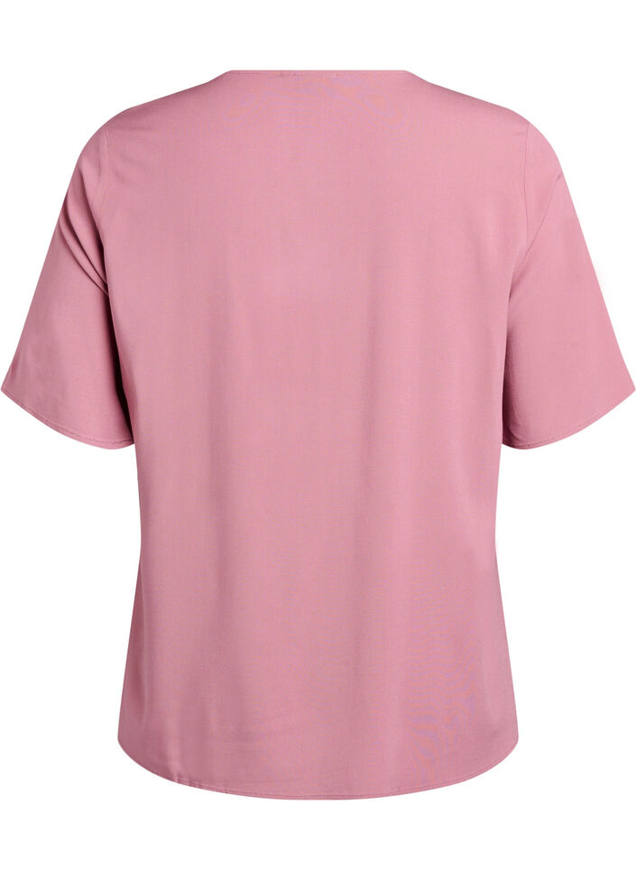 Vevet bluse med korte ermer og rund hals, Rosa, Packshot image number 1