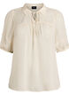Bluse i seersucker med knytesnor, Beige, Packshot image number 0