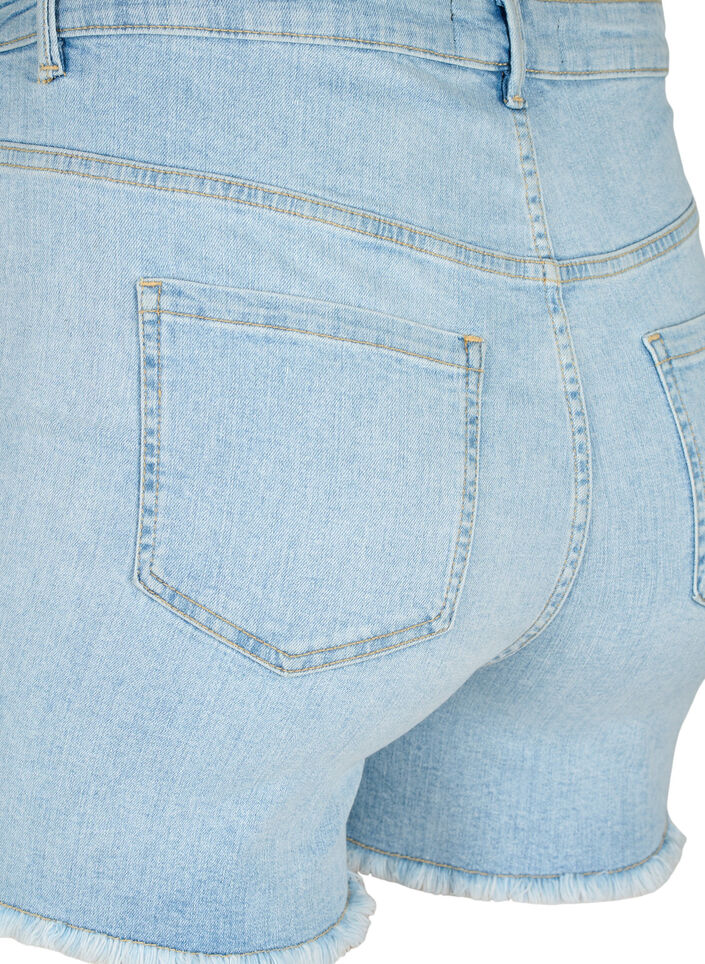 Dongerishorts med slitte detaljer, Light Blue Denim, Packshot image number 3