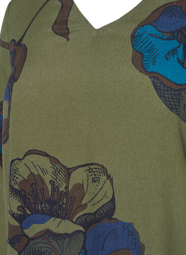 Bluse i viskose med lange ermer og blomstertrykk	, Green Big Flower, Packshot image number 2