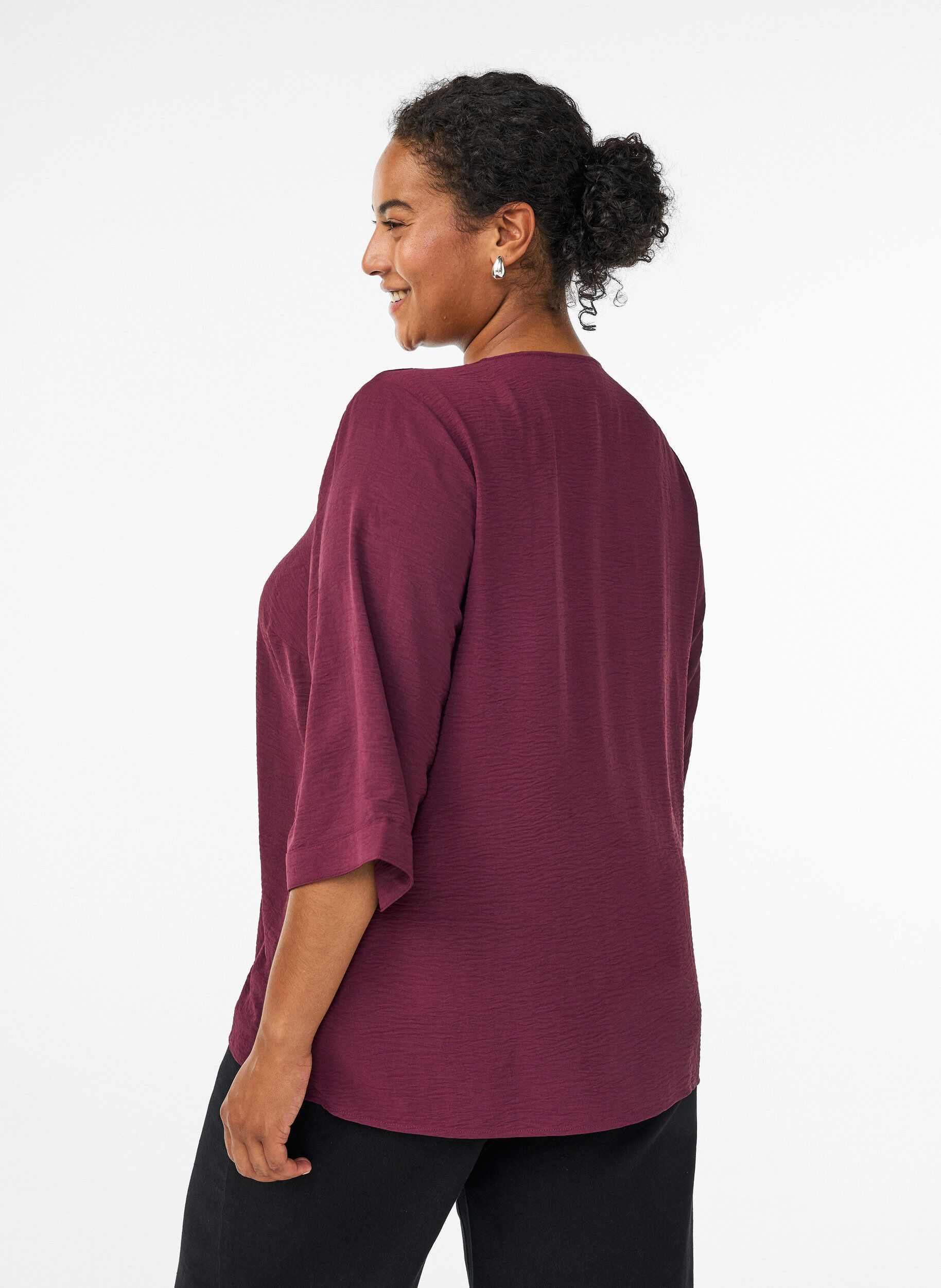 ZizziSkjortebluse med v-hals og 3/4 ermer, R&oslash;d, Model image number 2