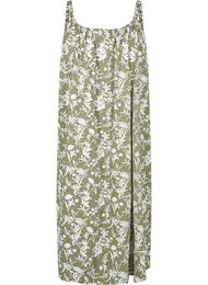 Midi strap dress in organic cotton, Oil Green AOP