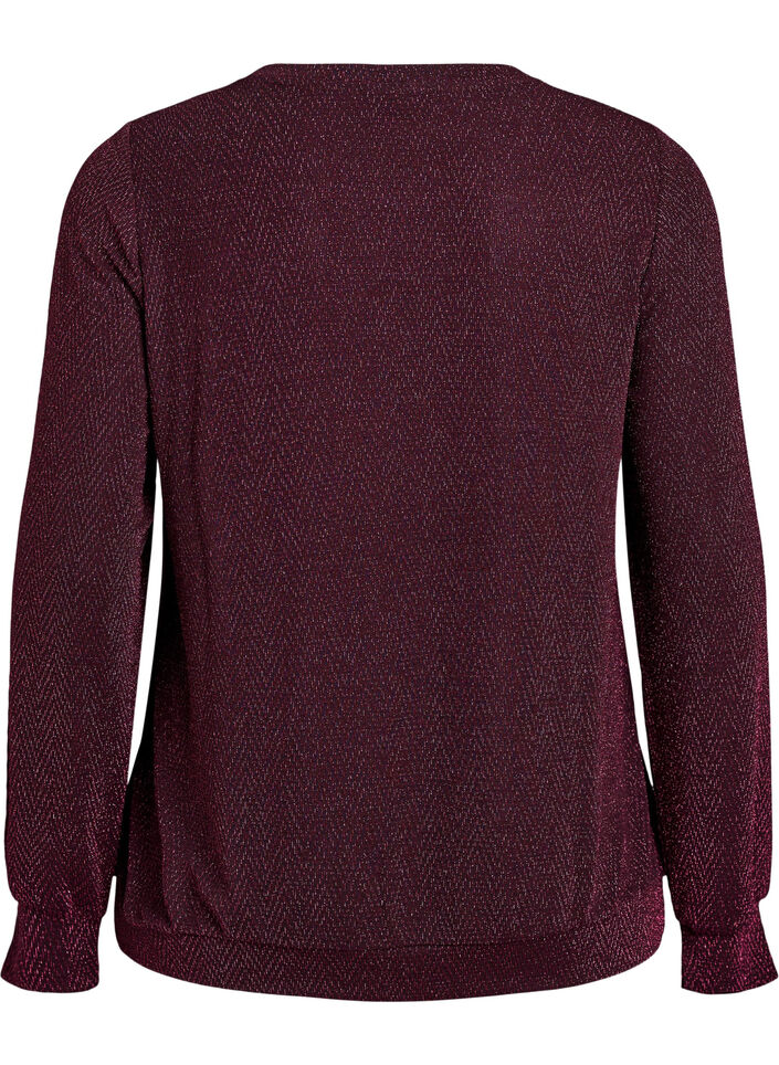Bluse med fiskebensm&oslash;nster og glittertr&aring;d, M&oslash;rk Bordeaux, Packshot image number 1