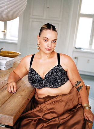 Zizzi Formstøpt BH med leopardmønstret mesh, Brun, Image image number 0