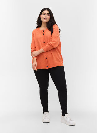 Kort strikket cardigan med kontrastfargede knapper, Mandarin Orange Mel, Model image number 2