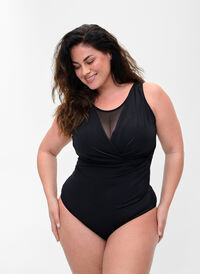 Vattert badedrakt med mesh, Black, Model