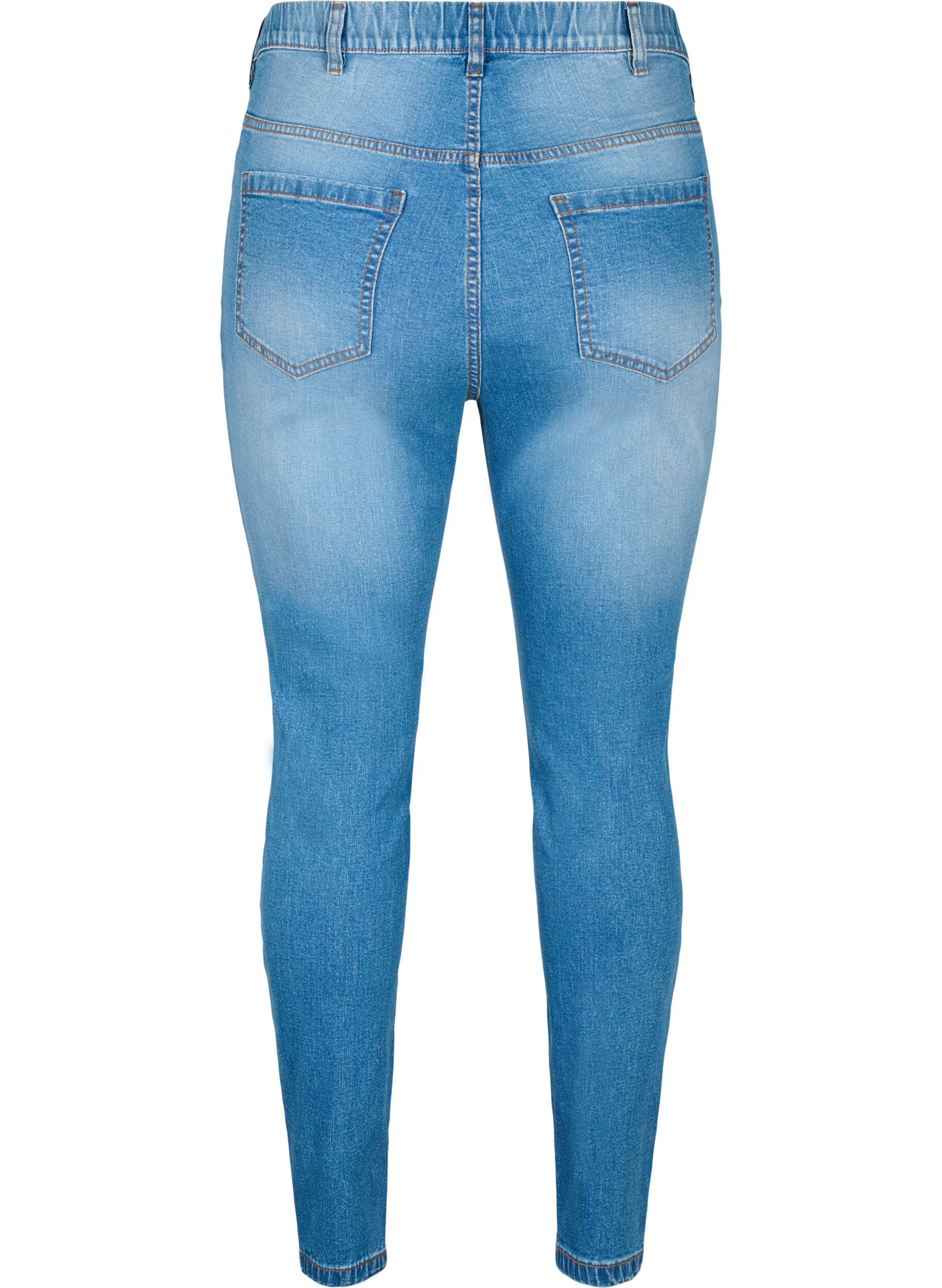 ZizziJeggings med baklommer, Blue denim, Packshot image number 1