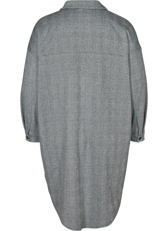 Lang rutete skjorte med lommer foran, Black Check , Packshot image number 1