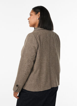 Zizzi Kort ulljakke med dobbeltradede knapper, Brown Check , Model image number 1