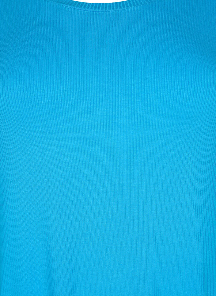 Midikjole i viskose med ribbet materiale og korte ermer, Ibiza Blue, Packshot image number 2