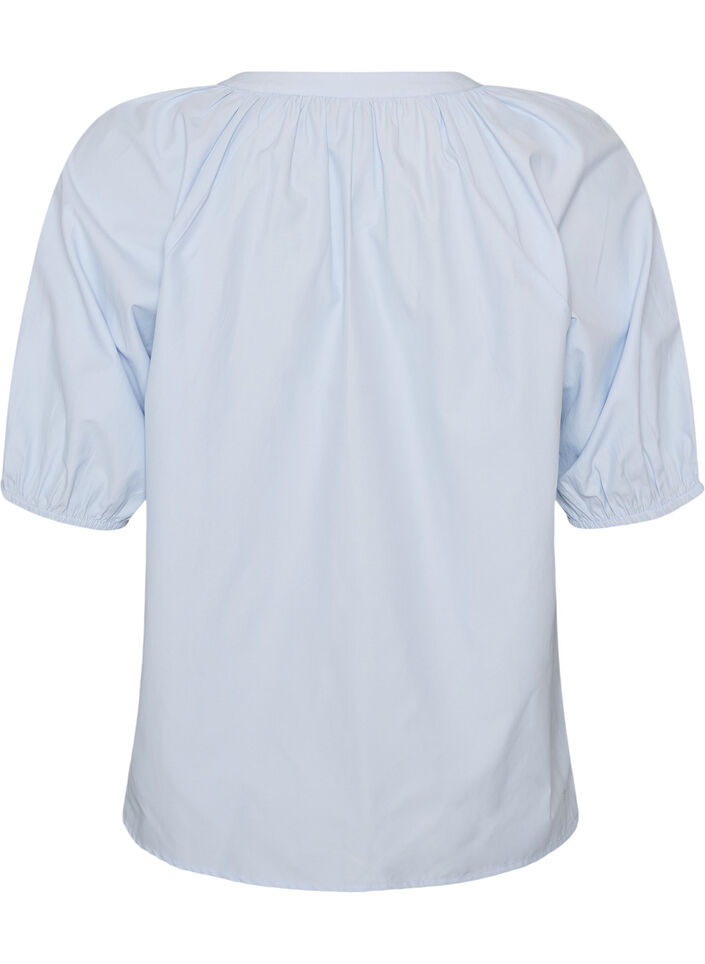 Skjortebluse med knappelukking og knytebelte, Bl&aring;, Packshot image number 1