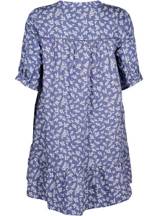Kort kjole i viskose med blondebesetning og A-snitt, M. Blue Flower AOP, Packshot image number 1
