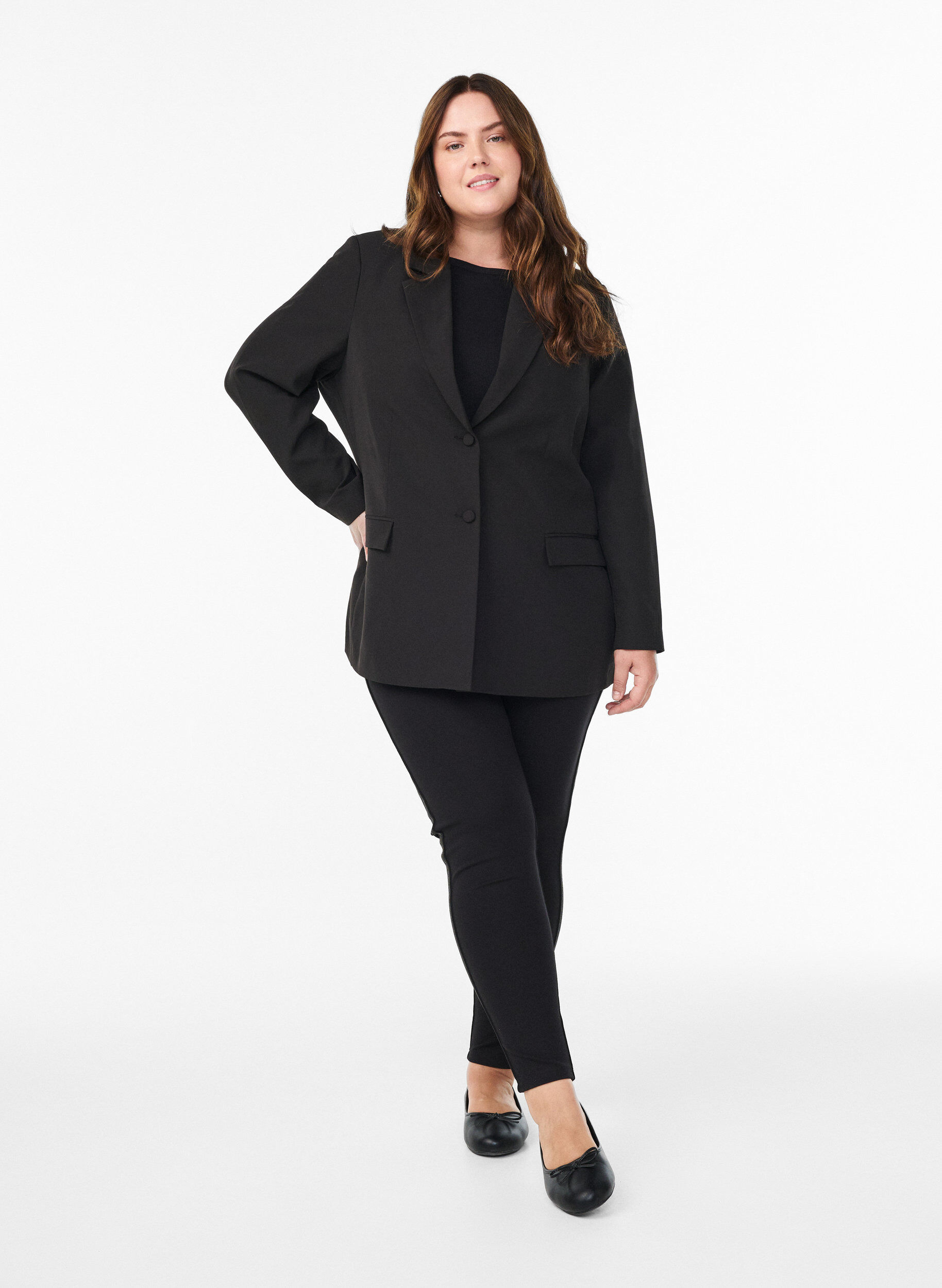 Zizzi Leggings med glitterstripe og splitter, Svart, Model image number 1