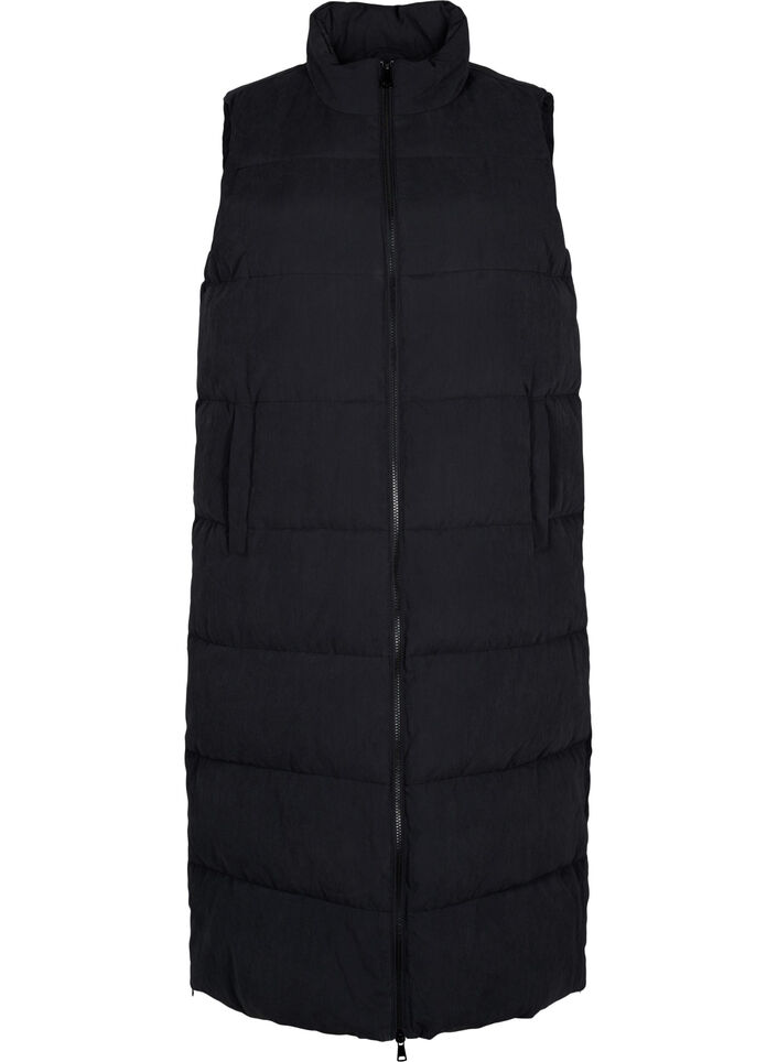 Lang vest med høy krage og lommer, Black, Packshot image number 0