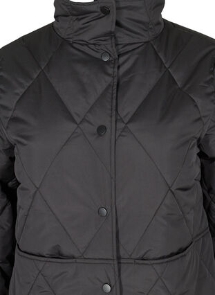 Lang quiltet jakke med høy krage og lommer, Black, Packshot image number 2
