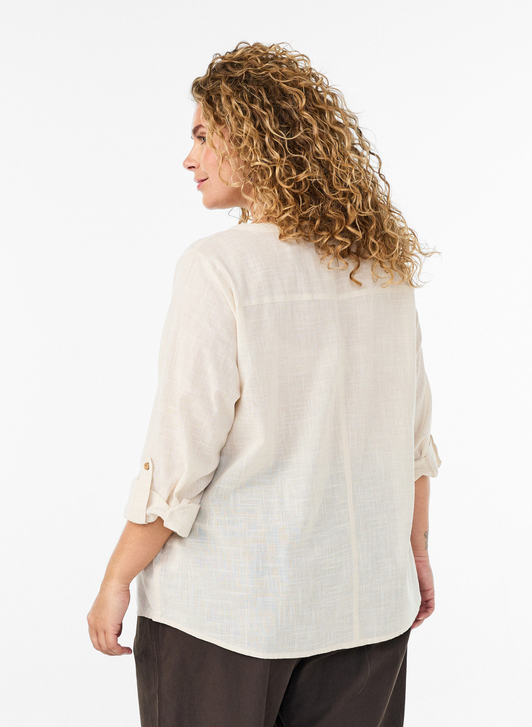 ZizziBomullsbluse med V-hals, Vanilje, Model image number 2
