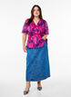 Bluse i blomstrete chiffon med korte ermer, R&oslash;d, Model image number 1