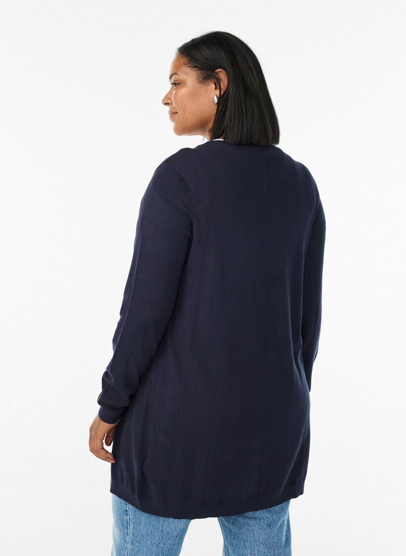 Lang strikkecardigan i viskoseblanding, Bl&aring;, Model image number 2