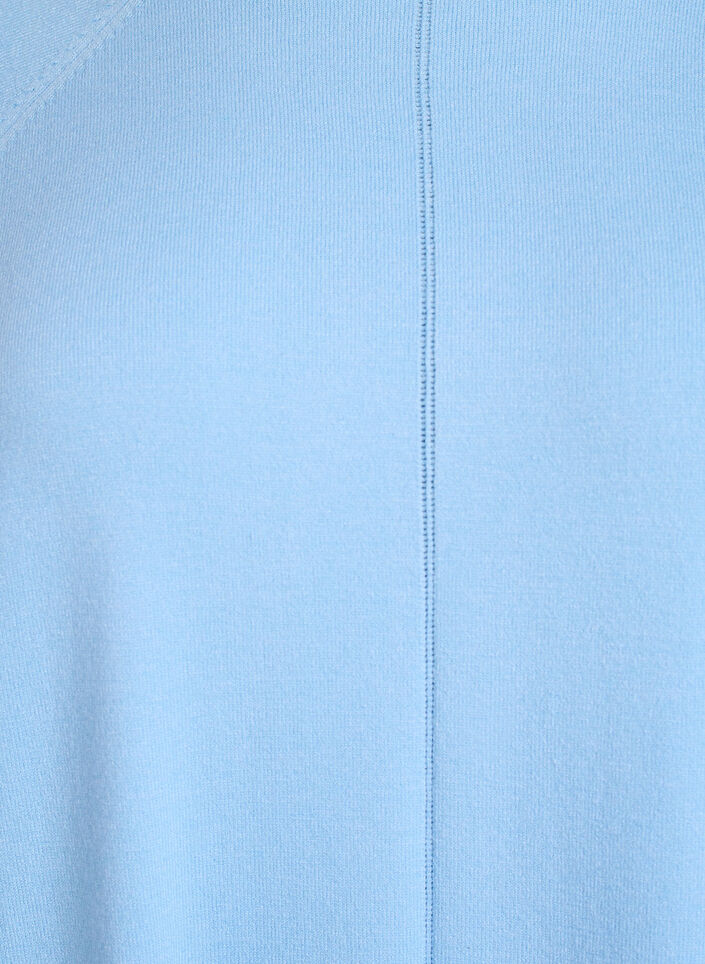 Strikkebluse med rund hals og strikket m&oslash;nster, Bl&aring;, Packshot image number 2
