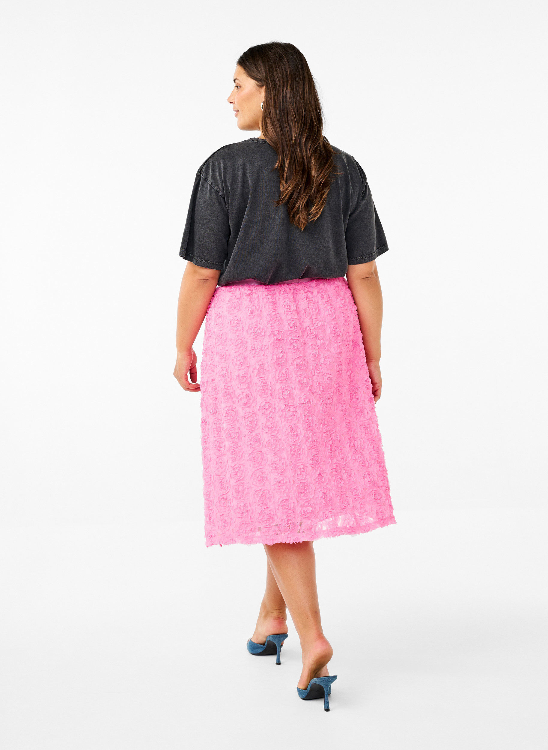 Zizzi Midiskj&oslash;rt med 3D-blomster, Dianthus, Model image number 1