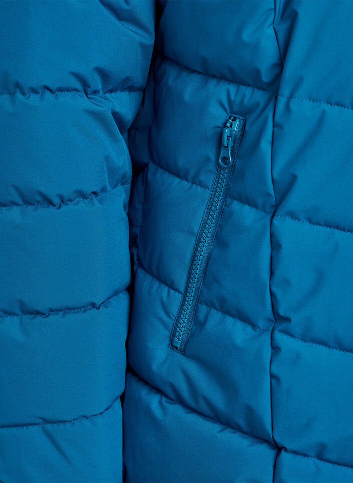Kort boblejakke med hette, Bl&aring;, Packshot image number 3