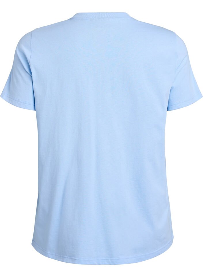 Basic T-skjorte i bomull med rund hals, Bl&aring;, Packshot image number 1