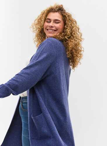 Melert strikket cardigan med lommer, Deep Cobalt Mel., Model image number 2