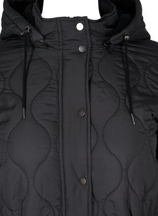 Quiltet termojakke med fleecefor og avtagbar hette, Black, Packshot image number 2