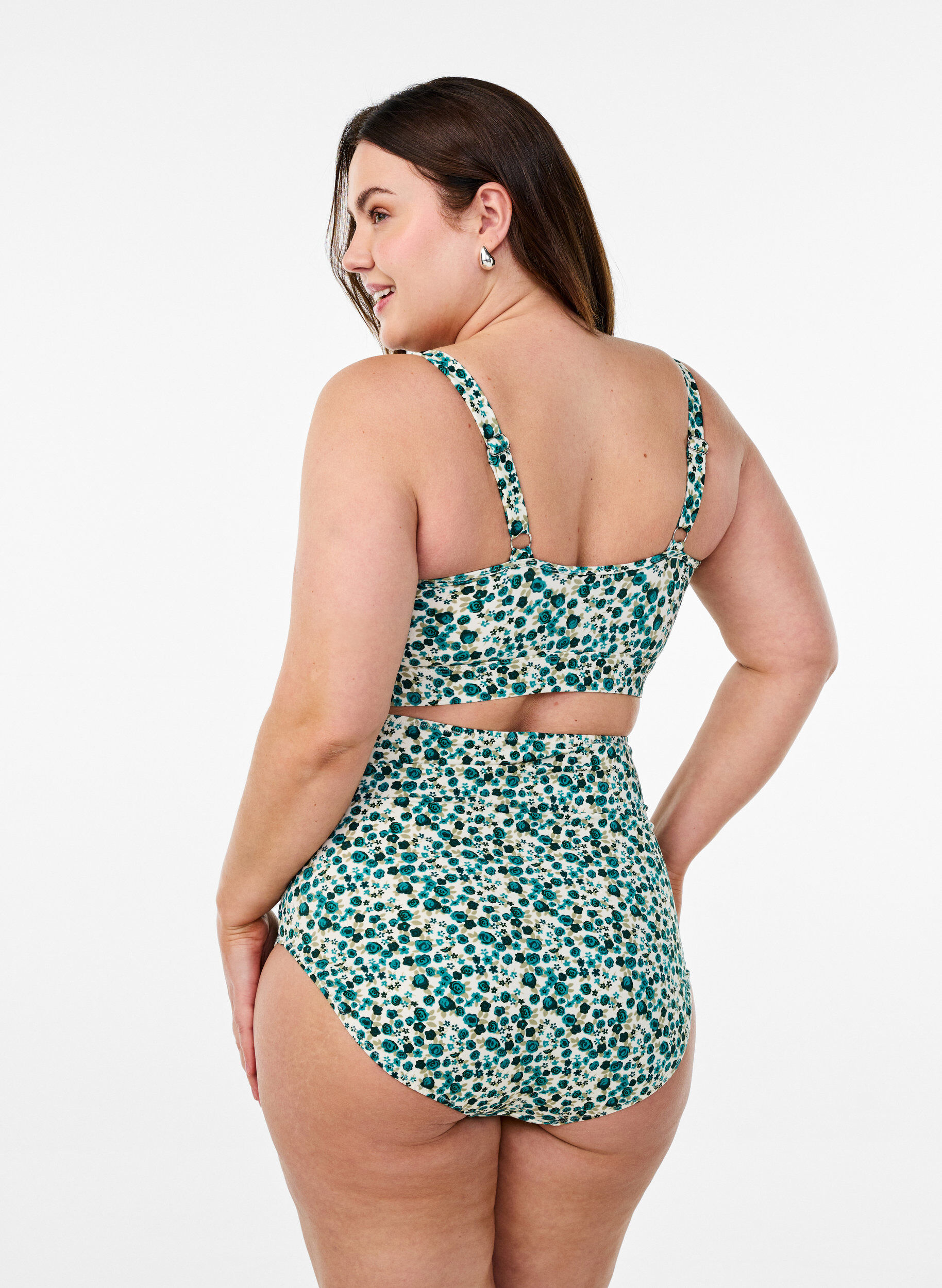 Zizzi Bikinitopp med print og volangdetaljer, Gr&oslash;nn, Model image number 2