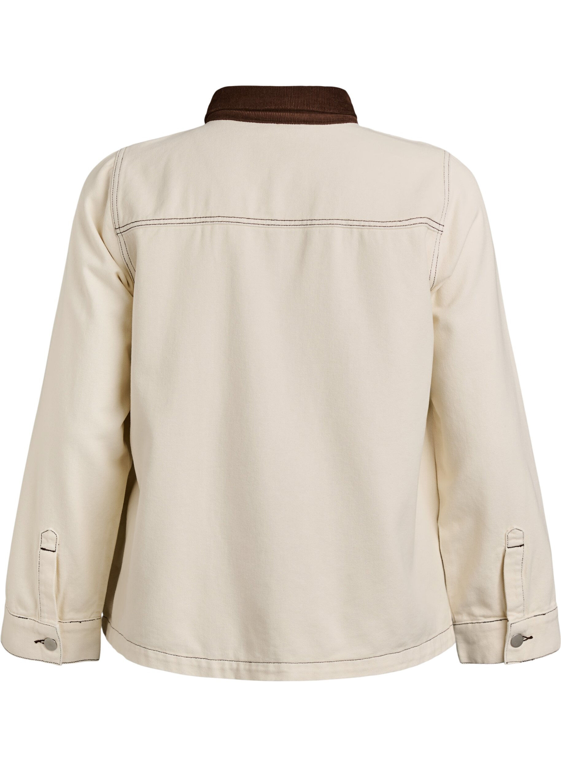 Zizzi Farget denimjakke med kontrastkrage, Vanilje, Packshot image number 1